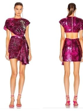 Alice McCall Electric Orchid Knot Sequin Mini Dress Dahlia Pink Cutout NWT US 2